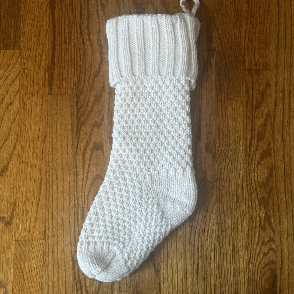 Shabby Chic Christmas Stocking White Chunky Knit Farmhouse Cottage Classic Lined